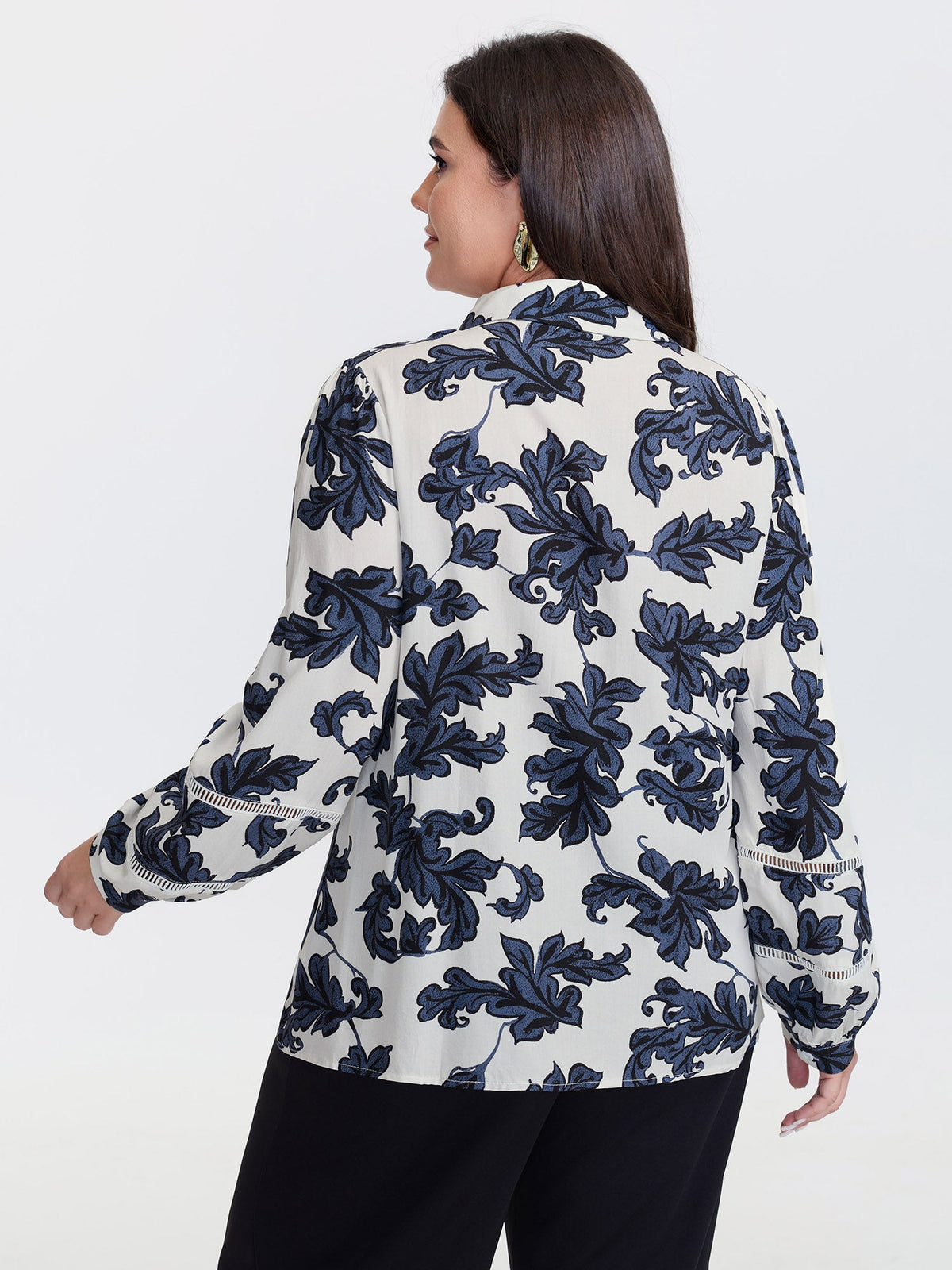 Floral Button Front Lace Relaxed Fit Blouse
