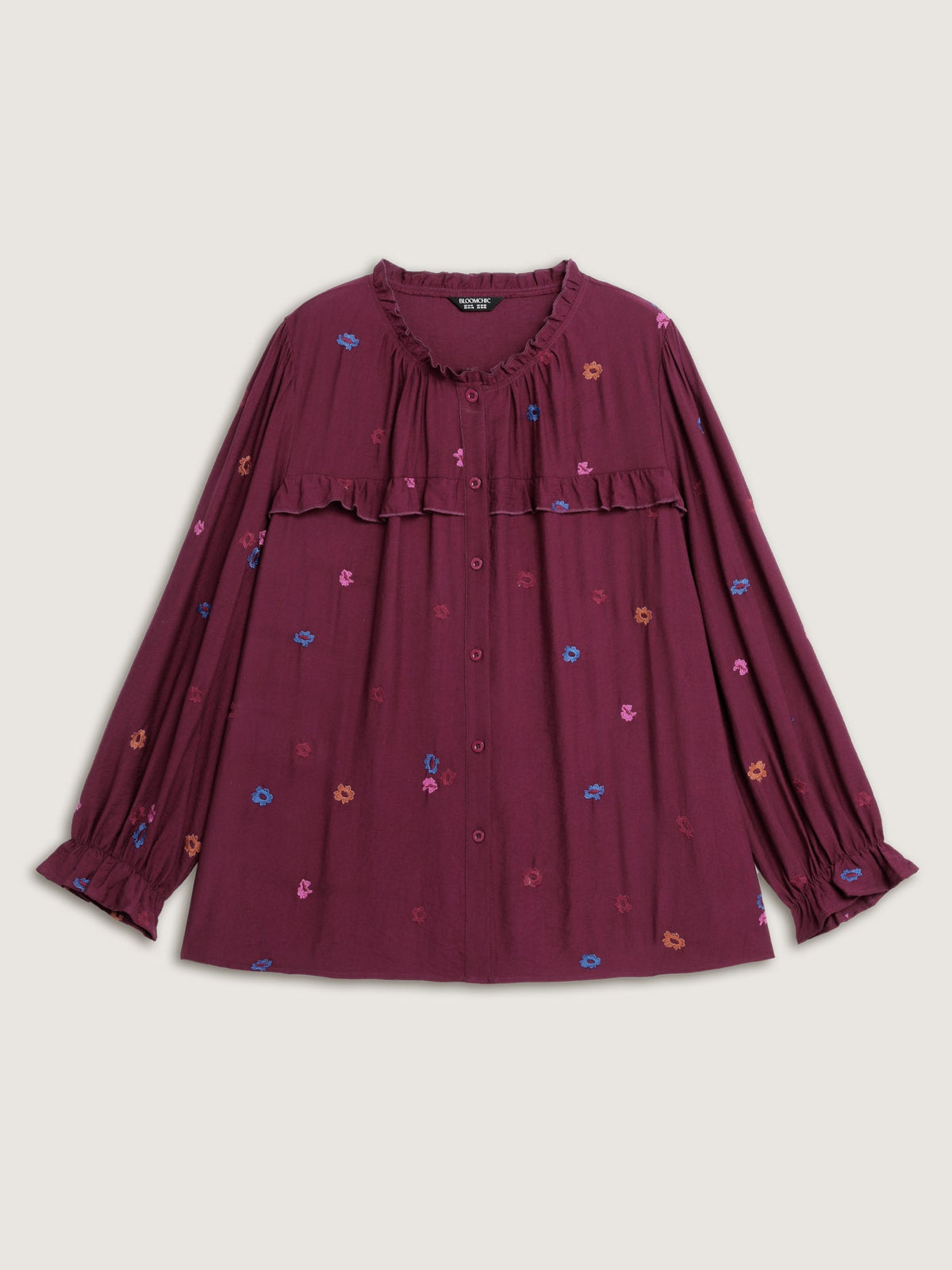 Colorful Floral Embroidery Button Shirt