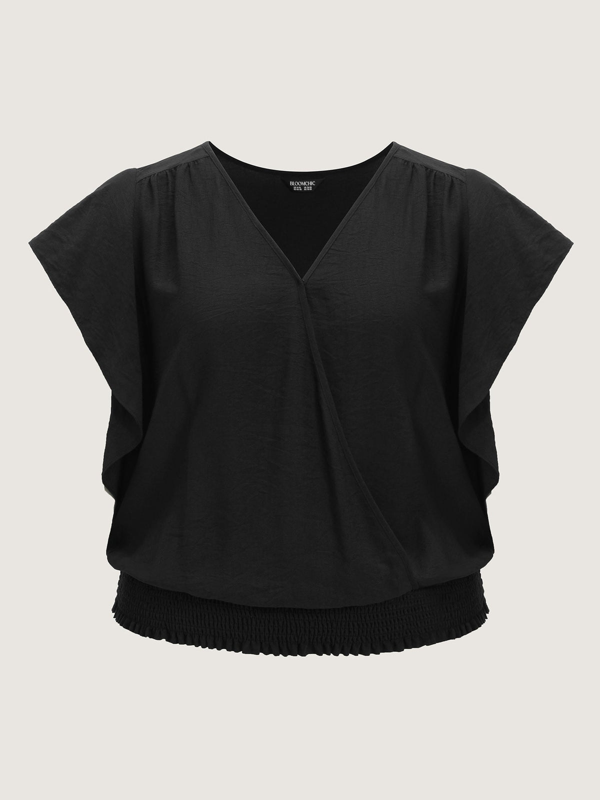 Flared Sleeve Shirred Hem Plain Blouse