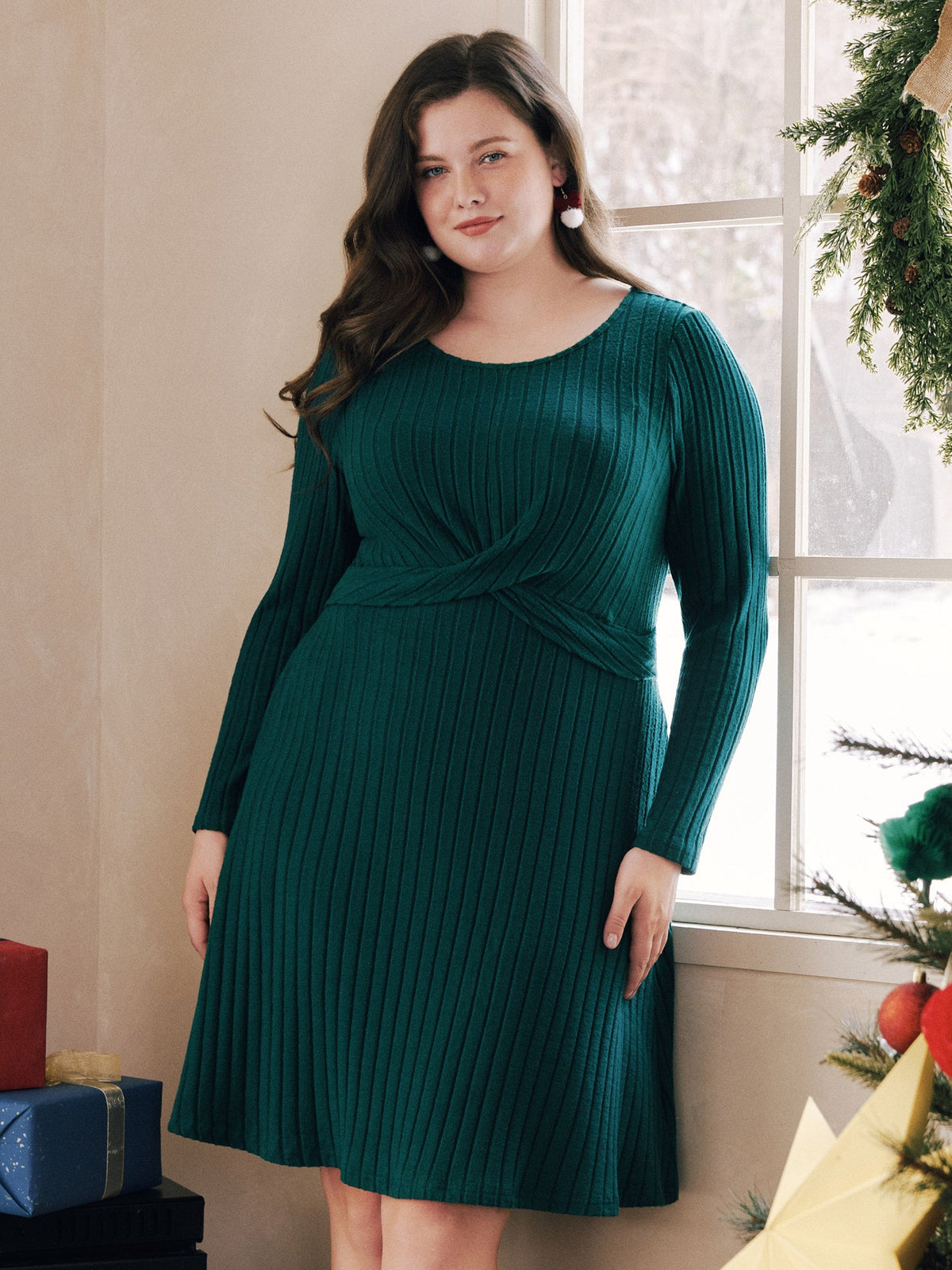 Stretchy Twist Front Pocket Ribbed Mini Dress