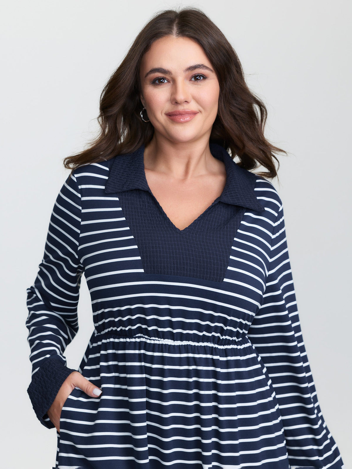 Striped Color Contrast Textured Midi Dress
