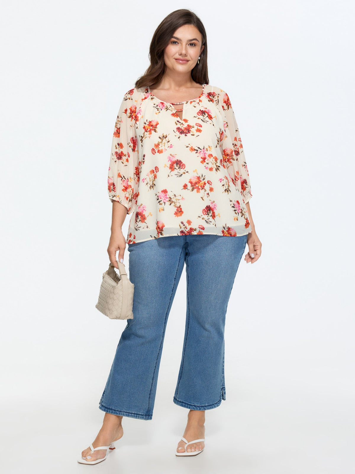 Floral Print Keyhole Neckline Shirt