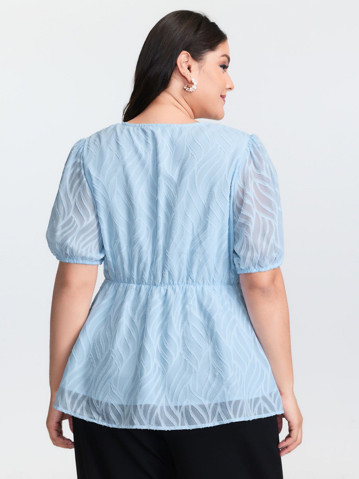 Floral Cut Fabric Stretchy Waist Flared Blouse