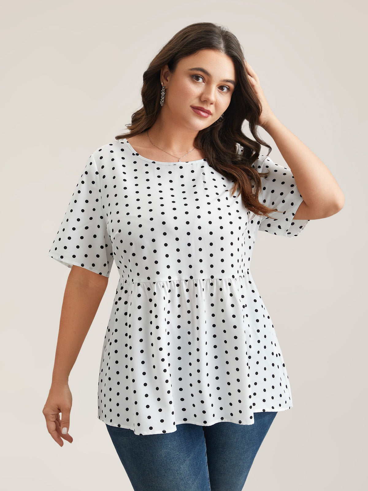 Polka Dot Button-Back Flared Shirt