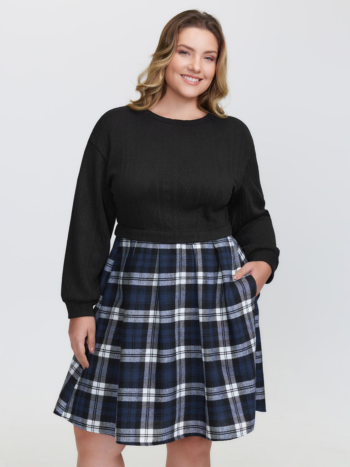 Layered Plaid Pockets Mini Dress