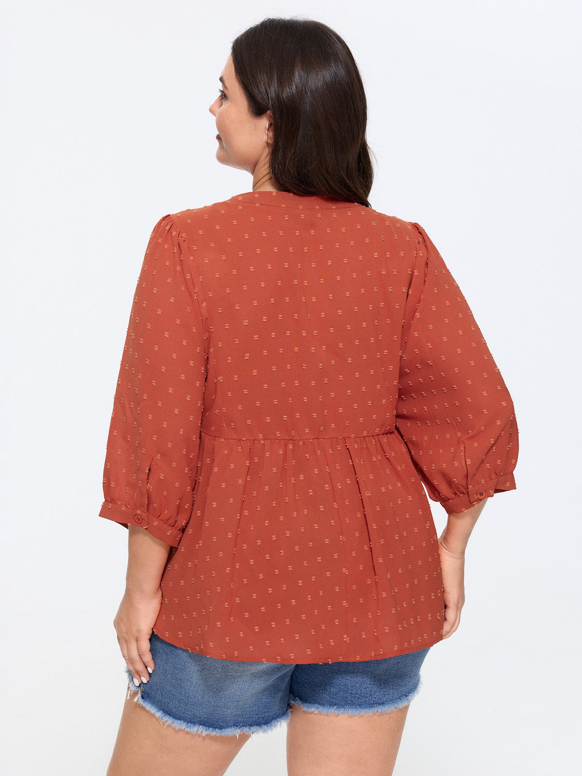 Textured V‑Neck Tie Front Pleated Blouse