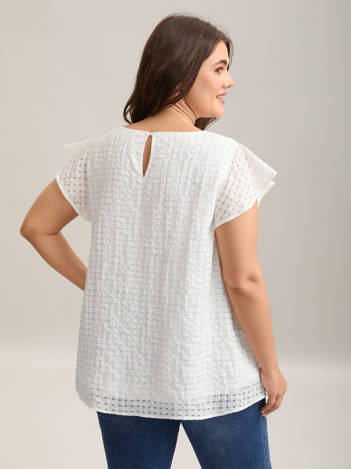 Textured Sheer Lined Flutter Sleeve Blouse