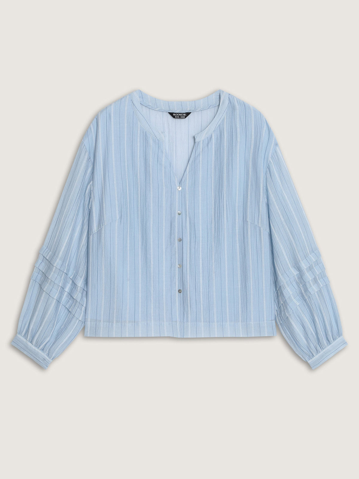 Sheer Striped Print Pleated Sleeve Blouse