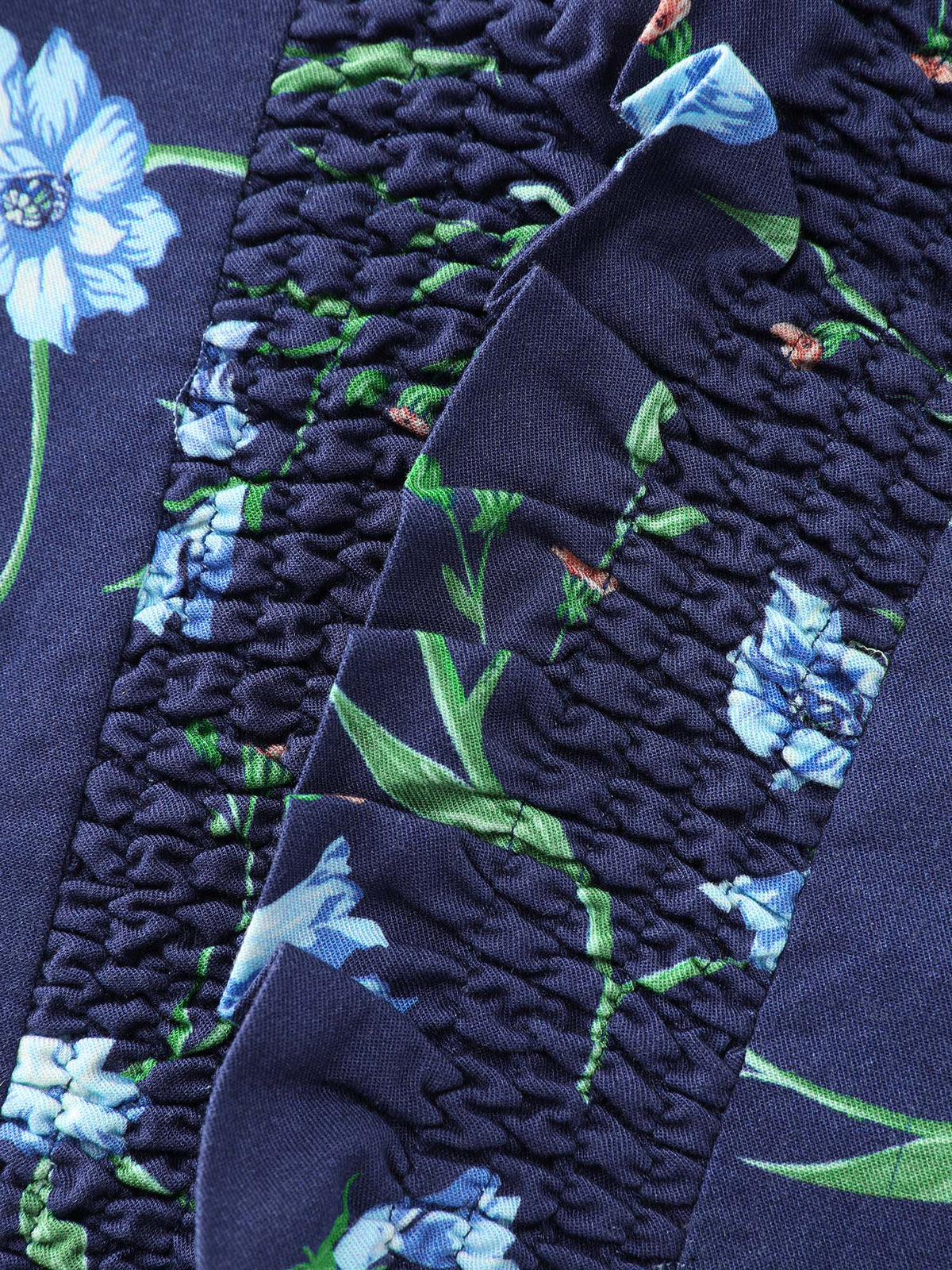 Rayon Floral Print Shirred Collar Blouse