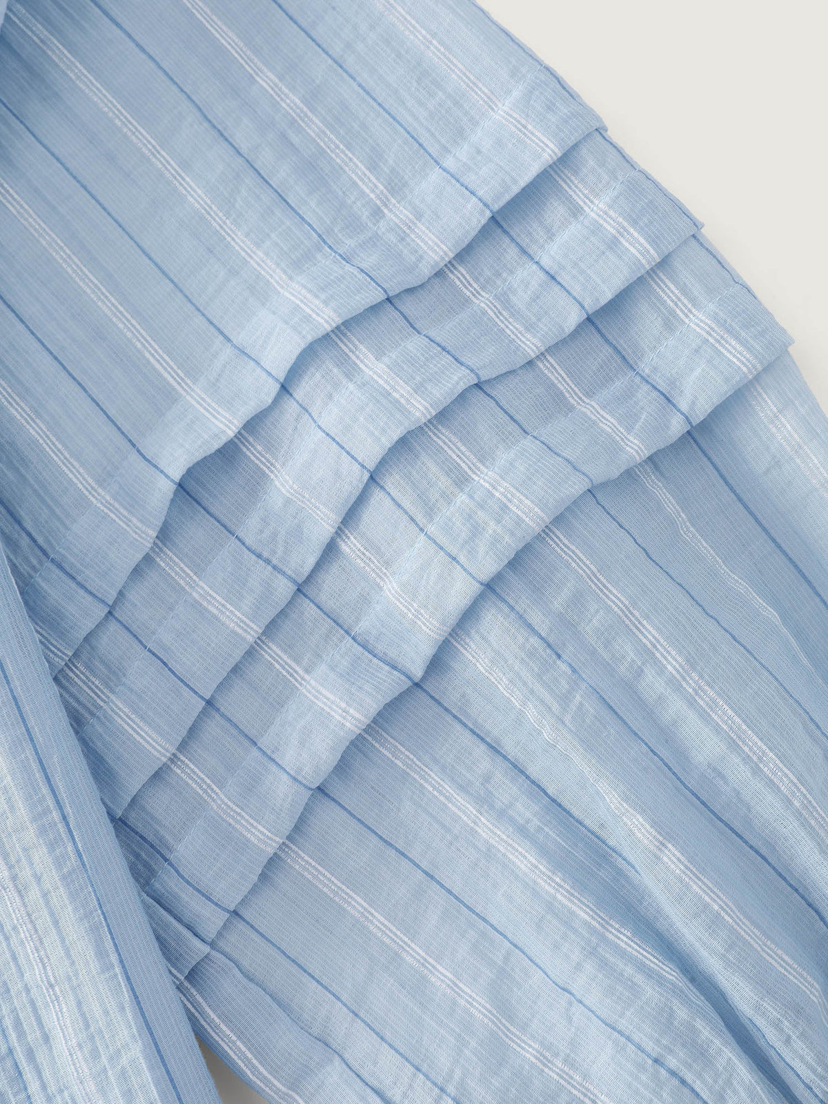 Sheer Striped Print Pleated Sleeve Blouse