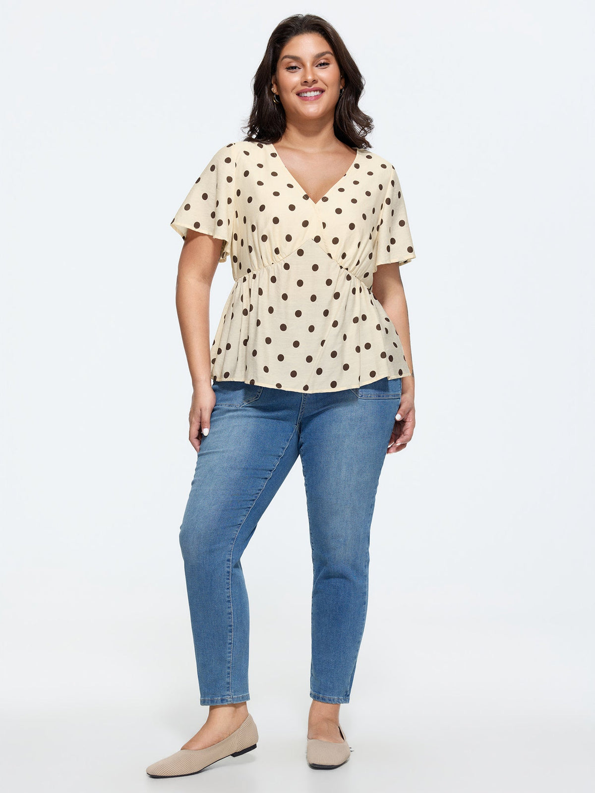 Supersoft Polka Dots V-Neck Blouse