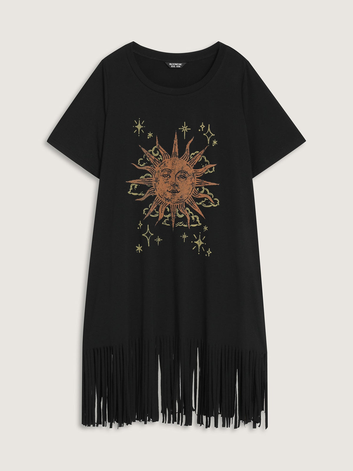 Sunkissed Print Fringe Hem T-Shirt Midi Dress