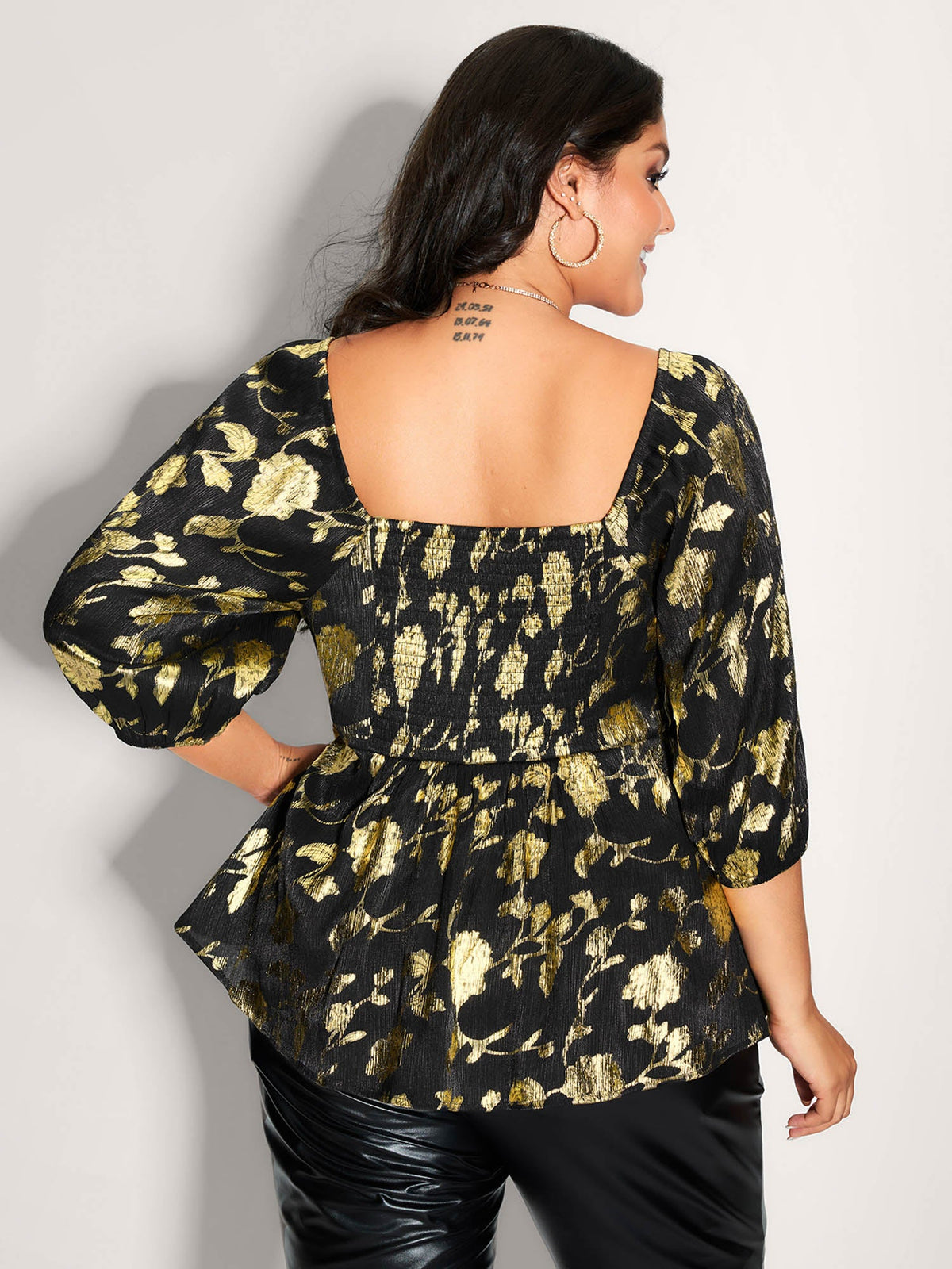 Floral Gold Stamp Smocked Blouse