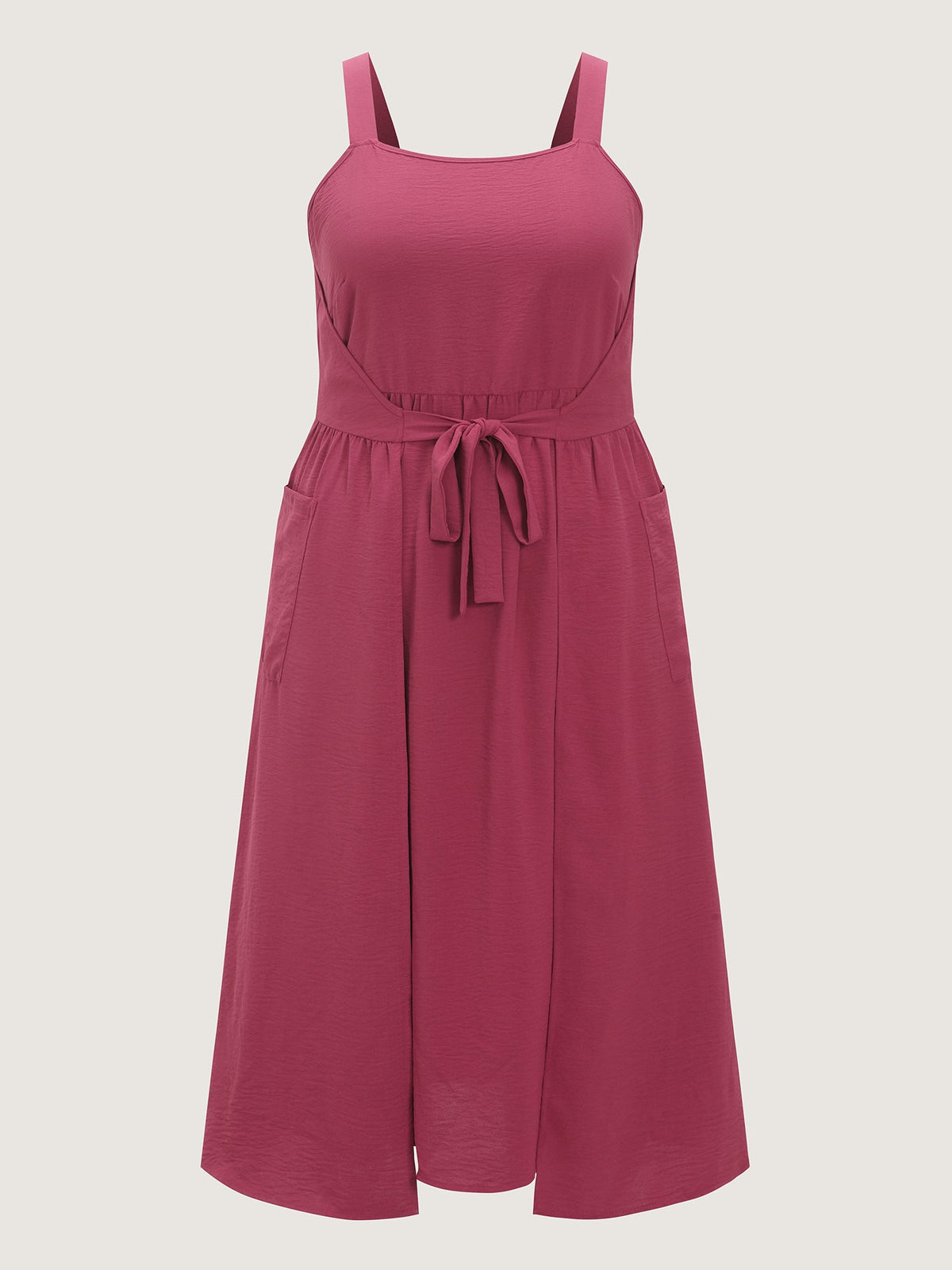 Front Split Tie Waist Pocket Midi Dress