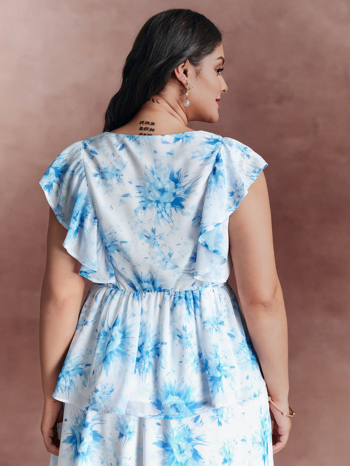Floral Print Cinched-Flared Blouse