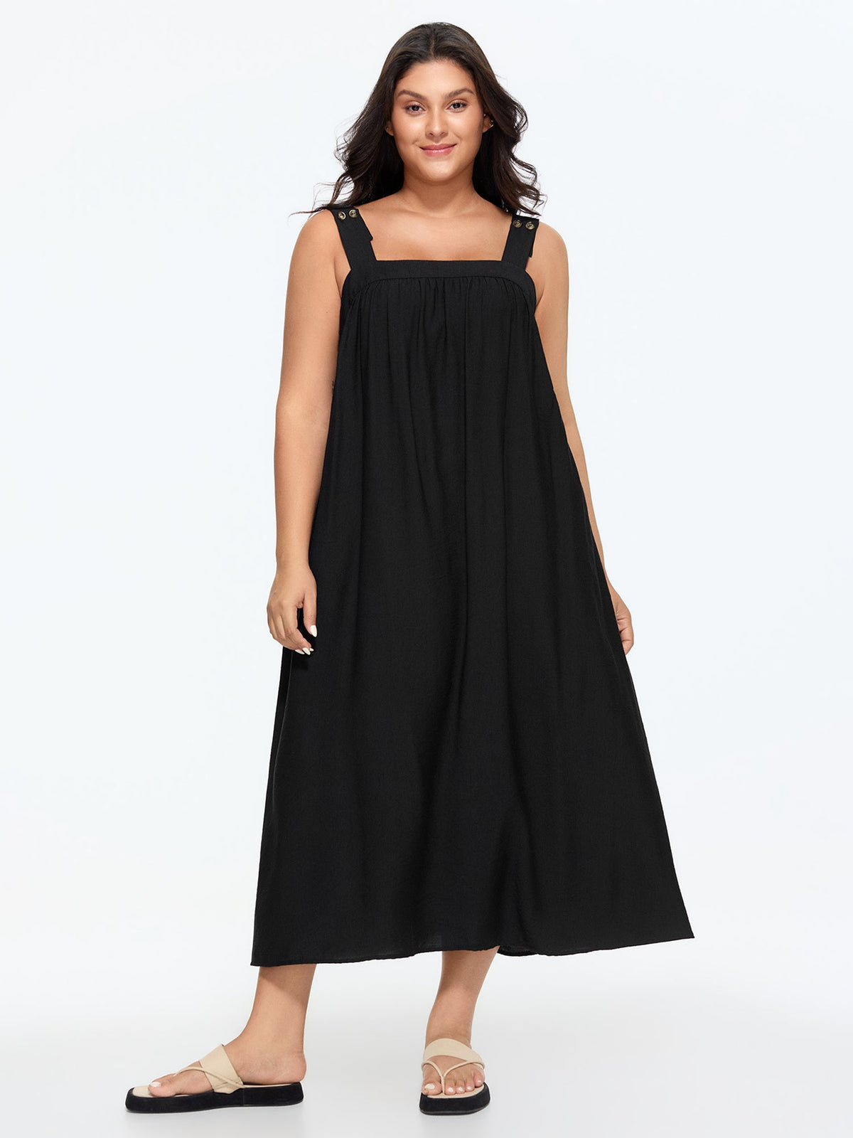 Square Neck Backless Drawstring Midi Dress