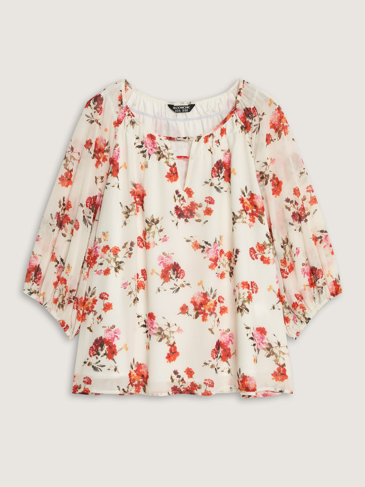 Floral Print Keyhole Neckline Shirt