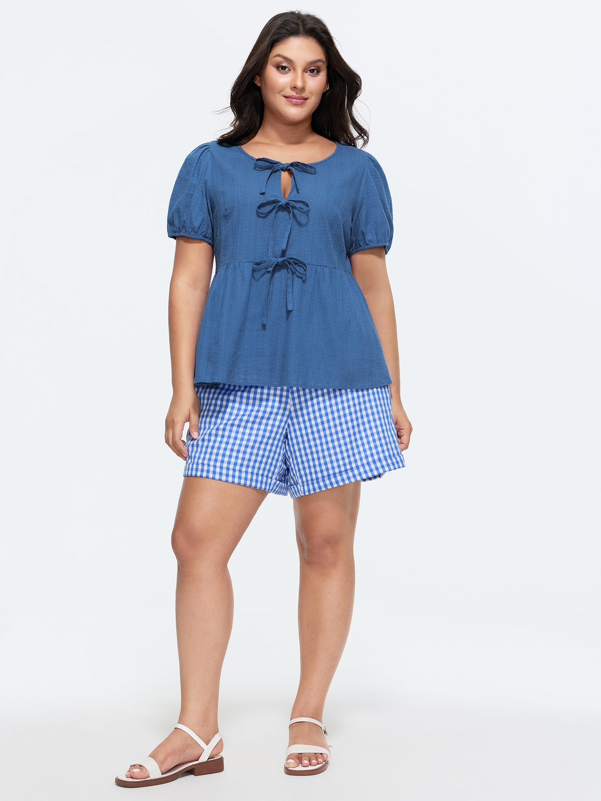 Cotton Front-Tie Puff Sleeve Blouse