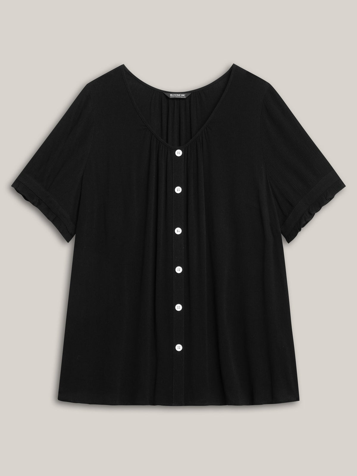 Textured Button Detail Pleated Solid Top
