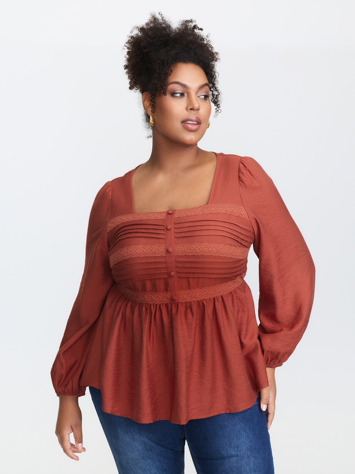 Textured Pleated Cinched-Flared Blouse