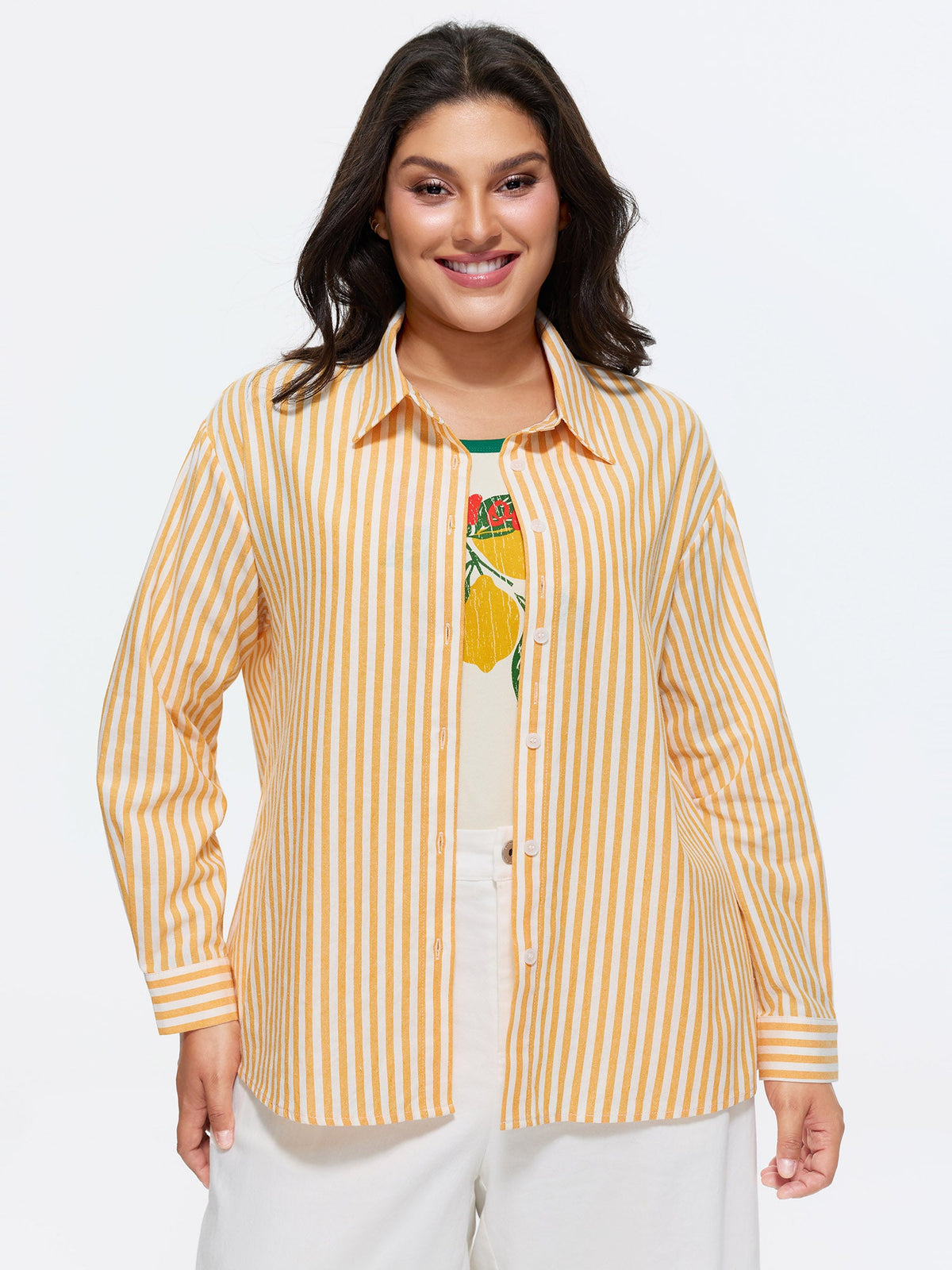 Cotton Button-Down Long Shirt