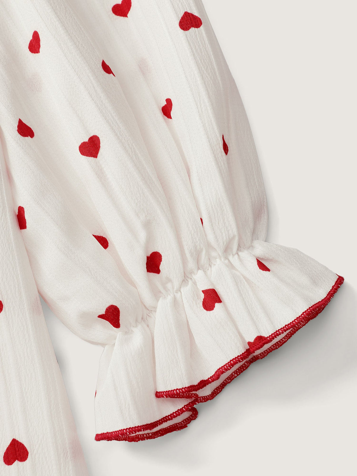 Textured Heart Embroidered Collar Blouse