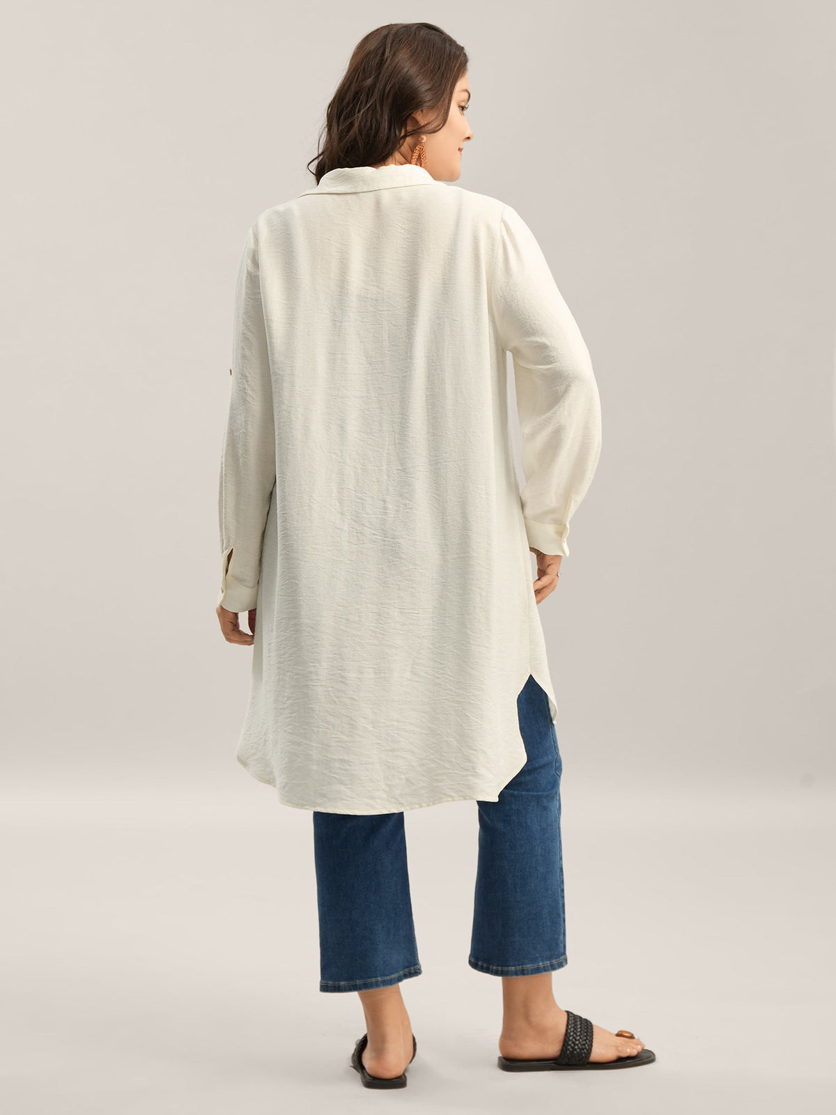 Front-Open Long Basic Blouse