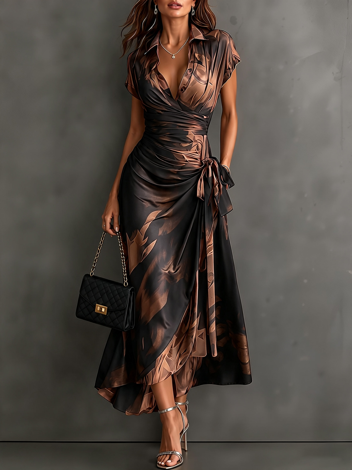 Celeste Bronze Bloom Wrap Maxi Dress