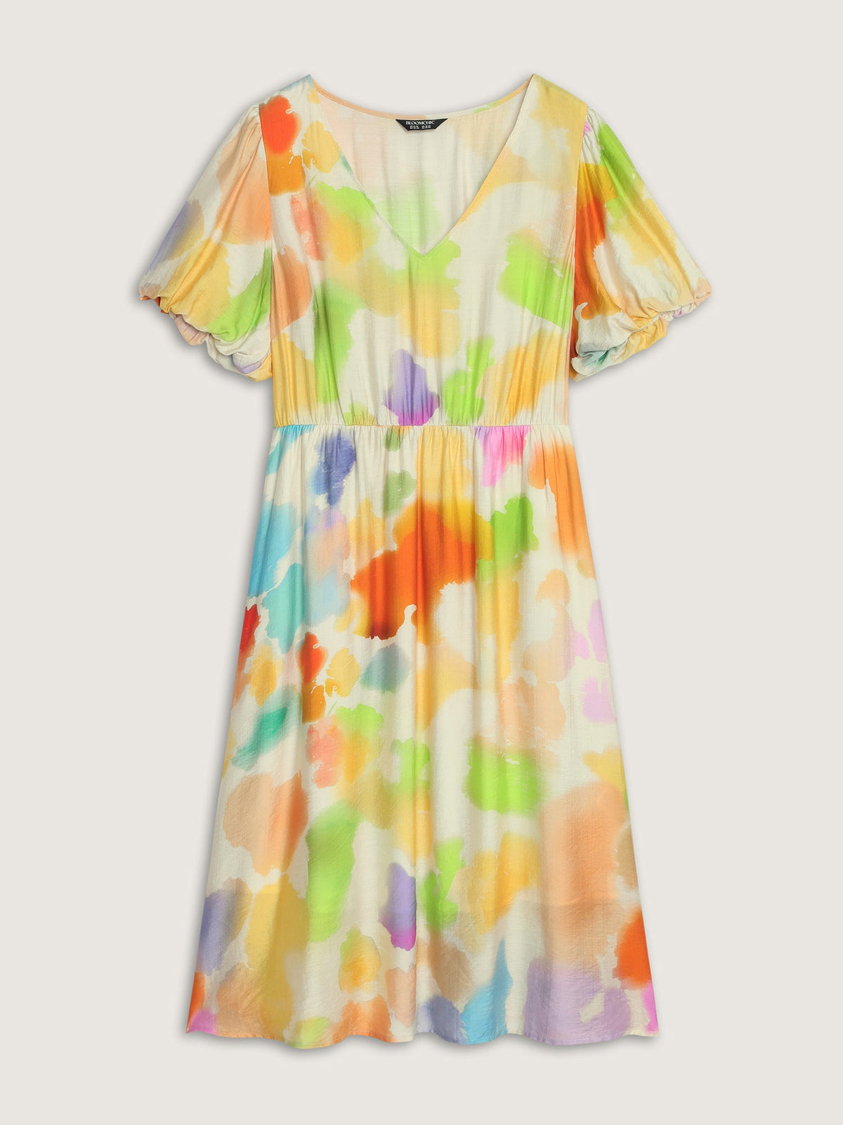 Supersoft Colorful Abstract Print Bubble Sleeve Midi Dress