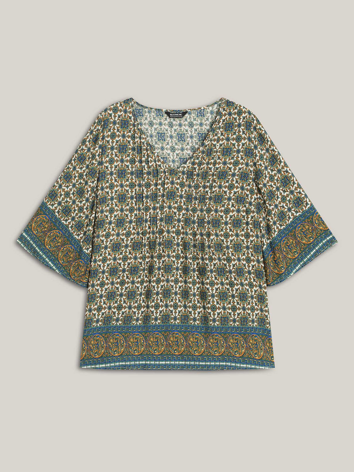 Pin-Tuck Pleat Ornate Print Relaxed Fit Shirt