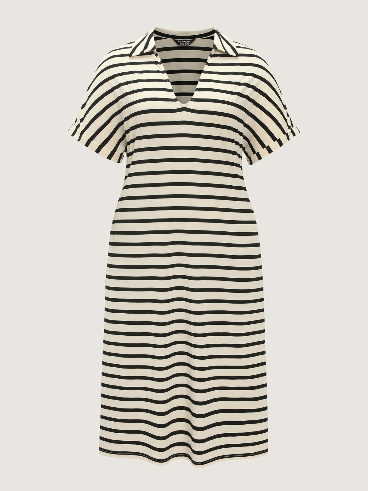 Stretchy Striped Print Collared Midi Dress