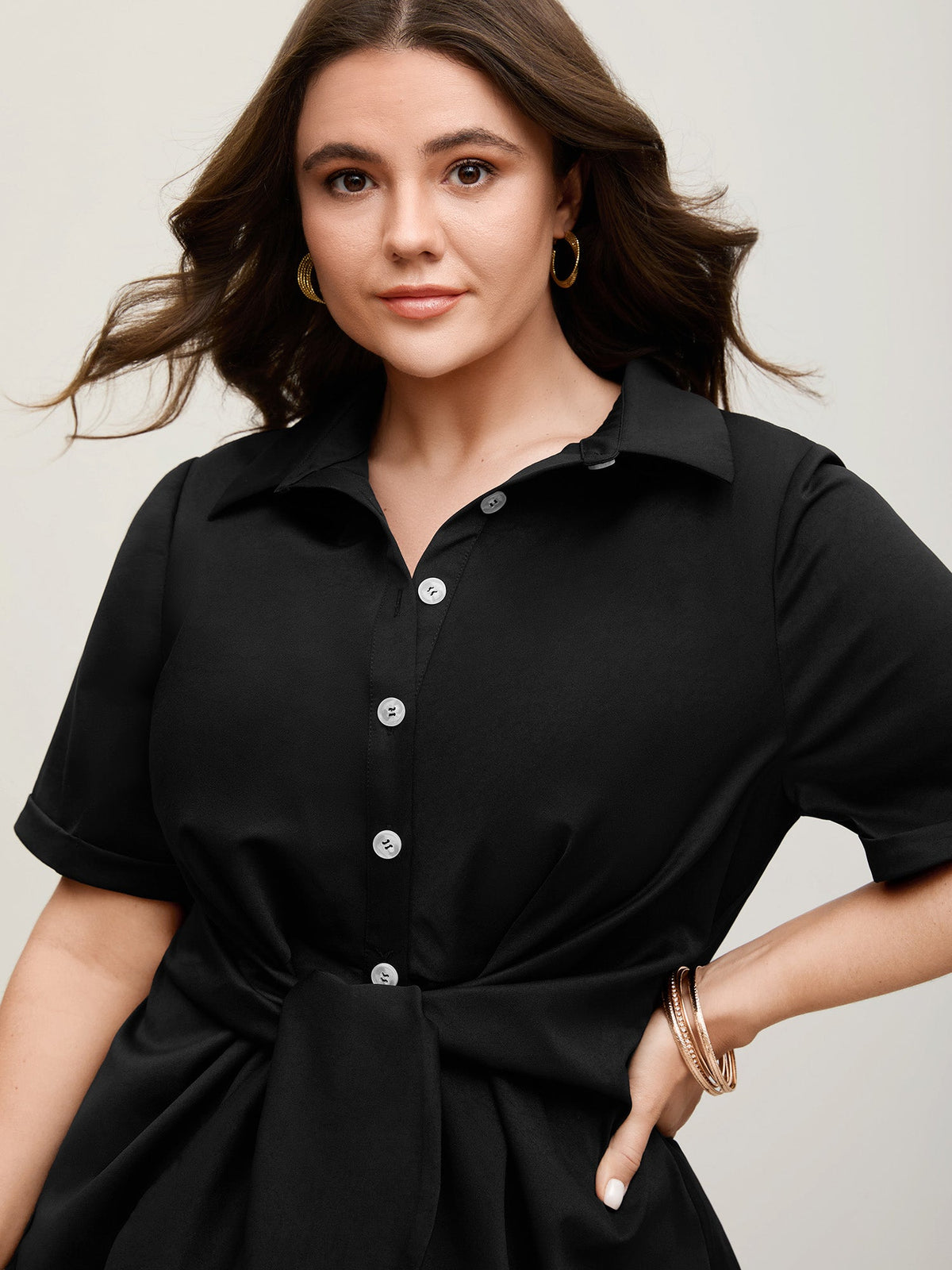 Knotted Front Asymmetrical Hem Blouse