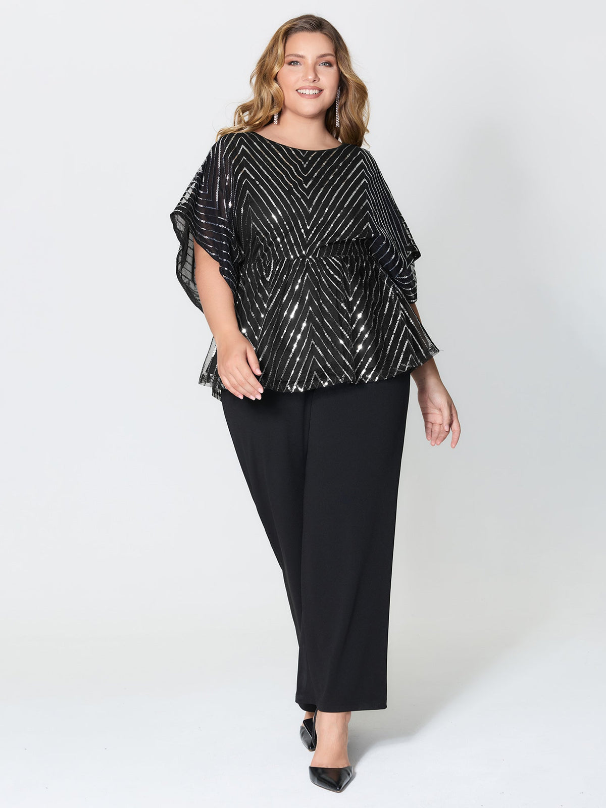 Zigzag Sequin Stretchy Waist Blouse