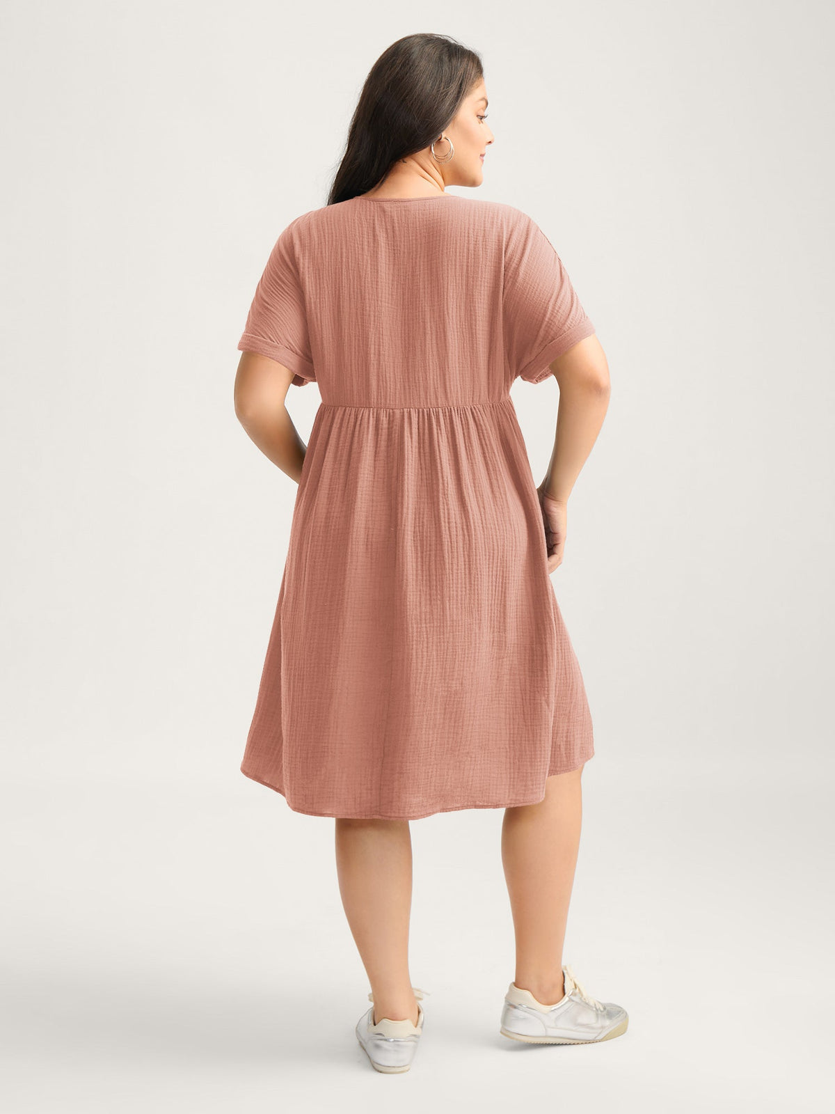 Pure Cotton Lace V-Neck Solid Mini Dress