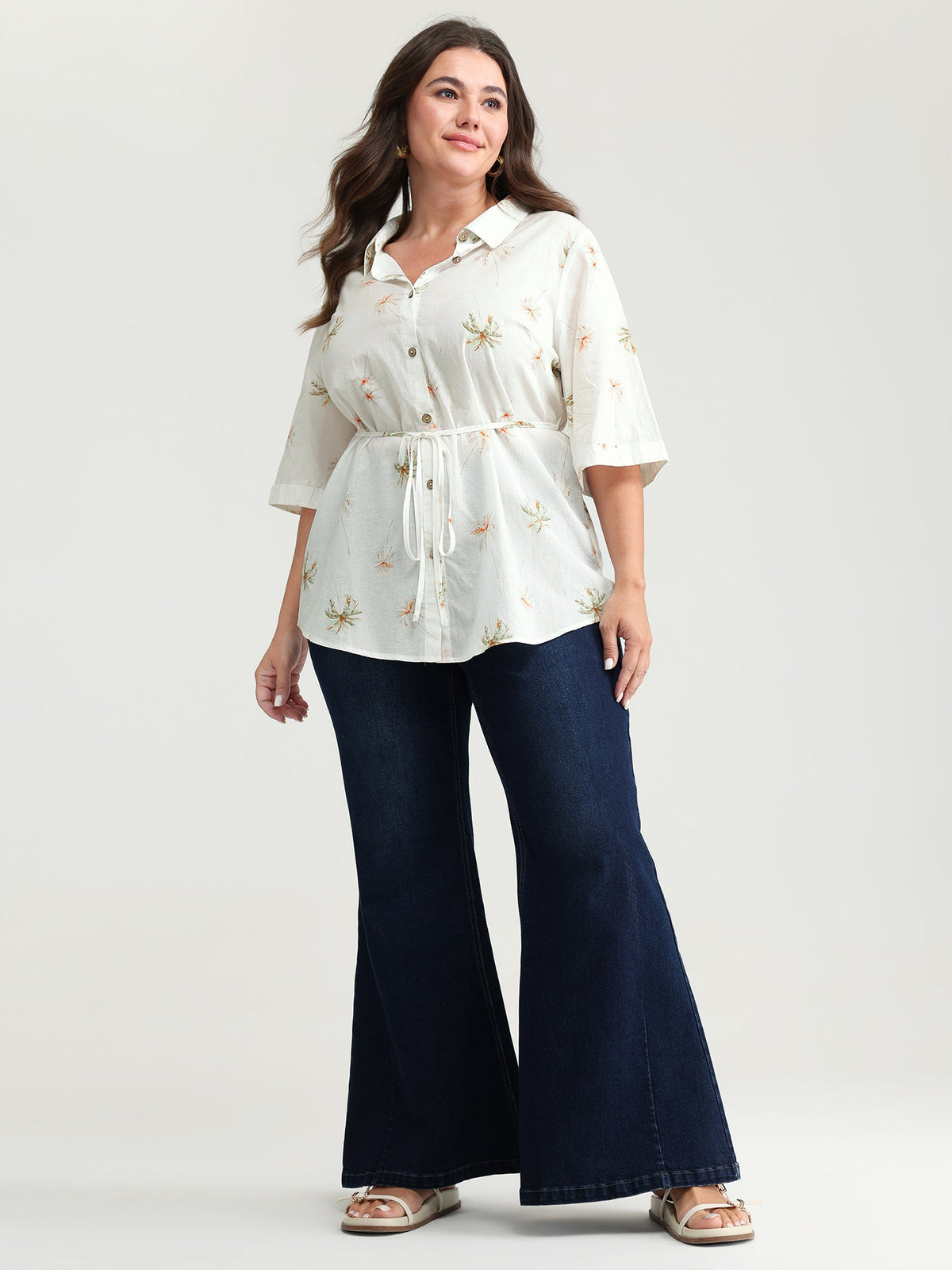 Cotton Floral Print Button-Front Shirt