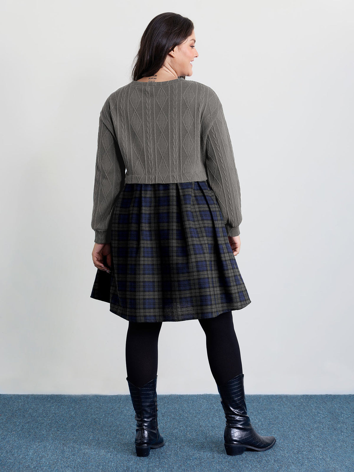 Layered Plaid Pockets Mini Dress