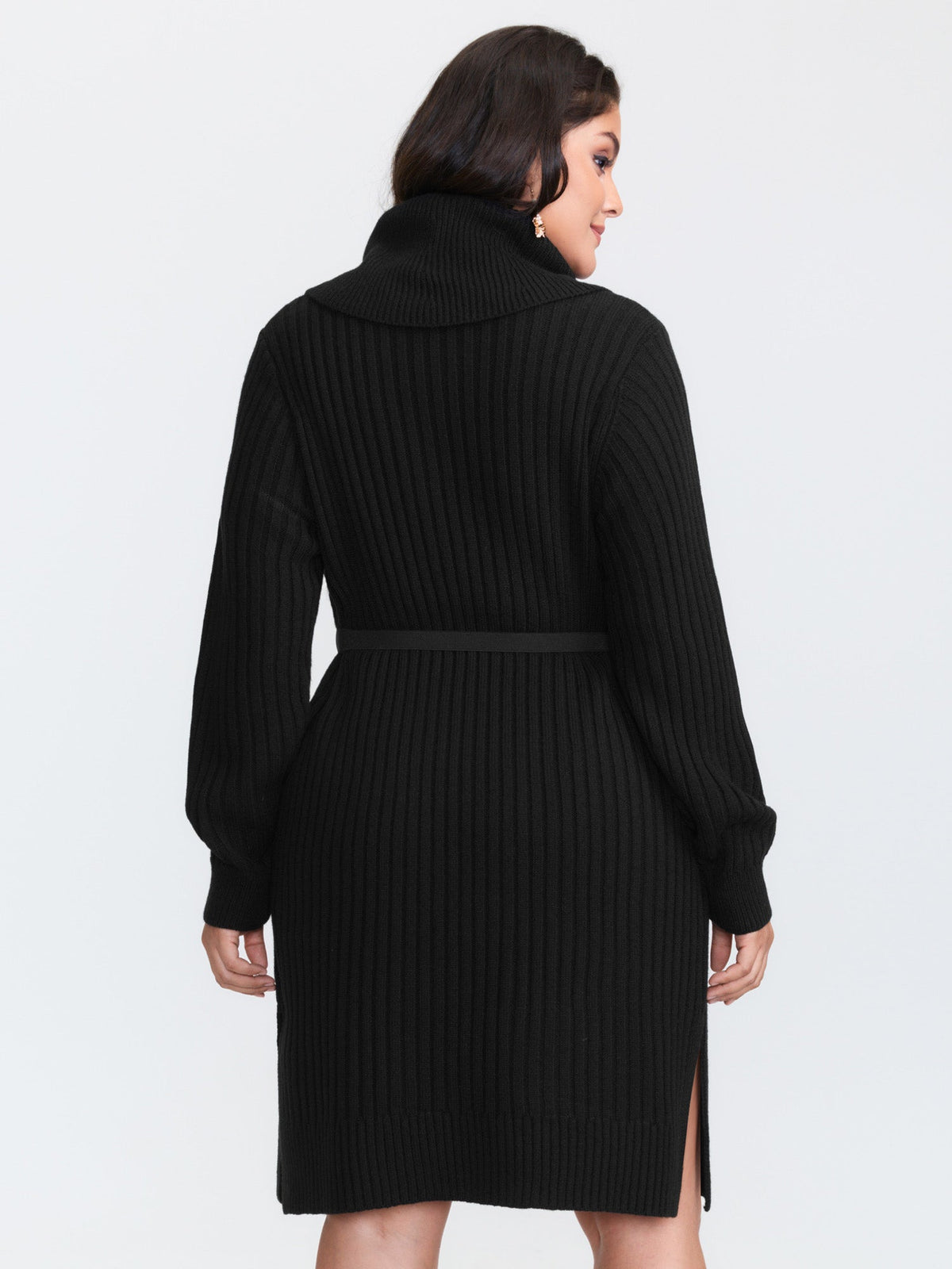 High Turtleneck Textured Sweater Dress