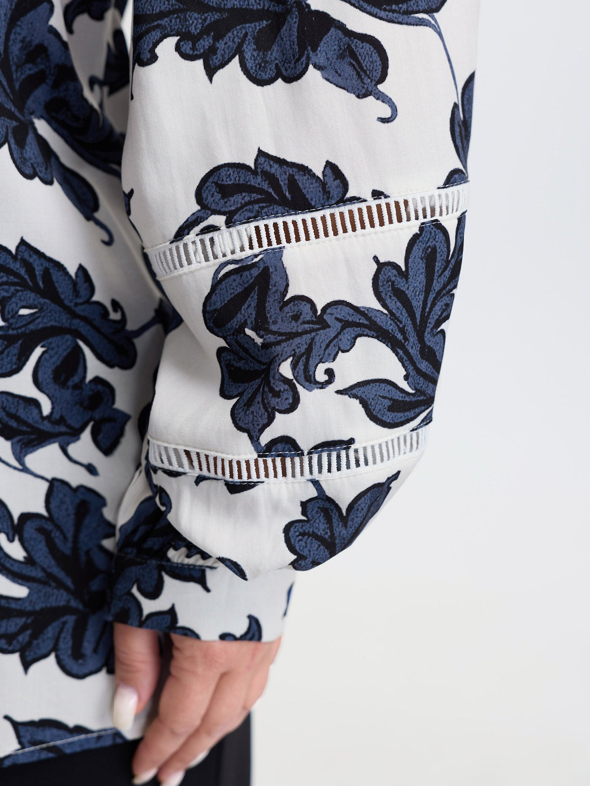 Floral Button Front Lace Relaxed Fit Blouse