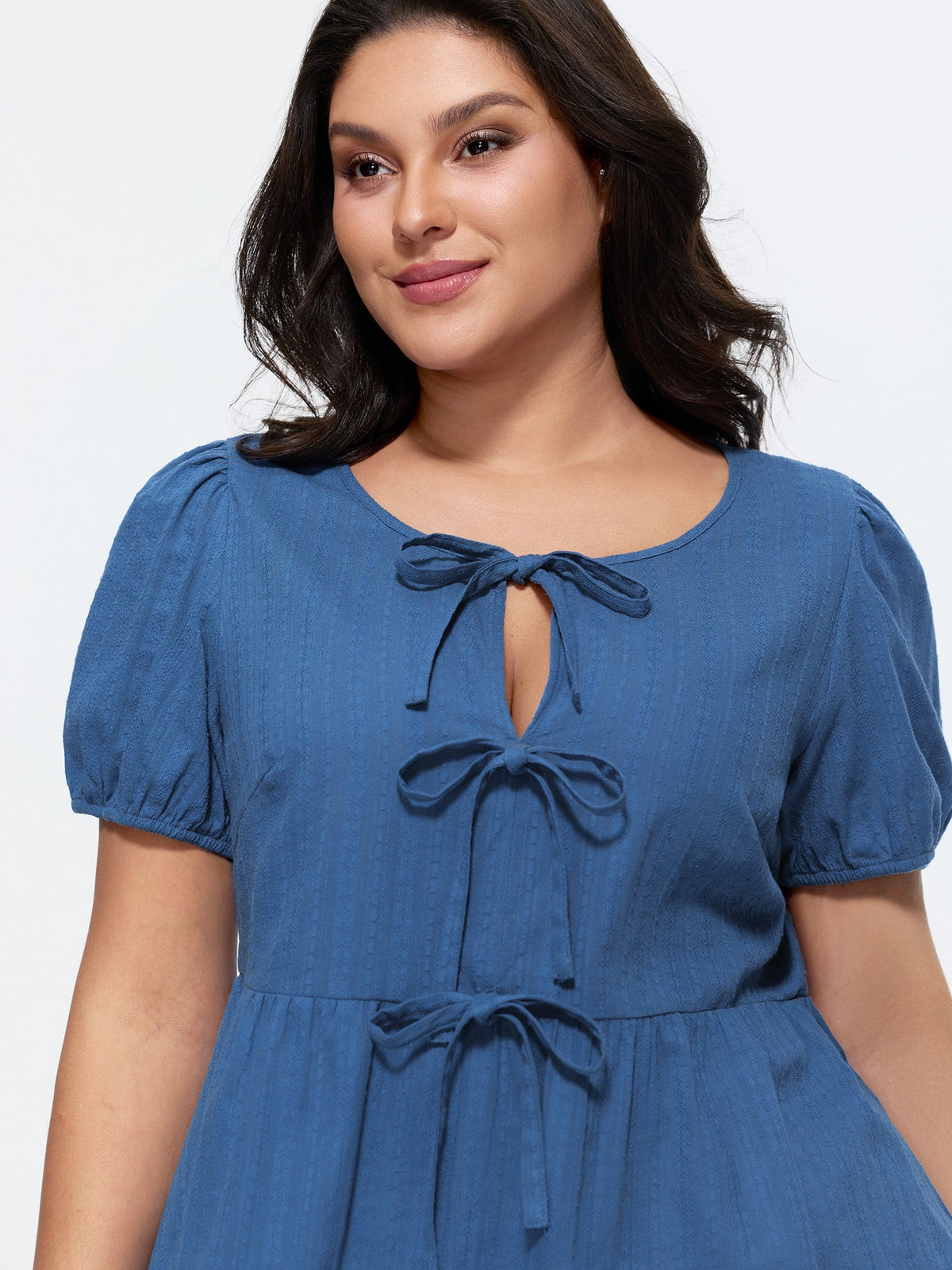 Cotton Front-Tie Puff Sleeve Blouse