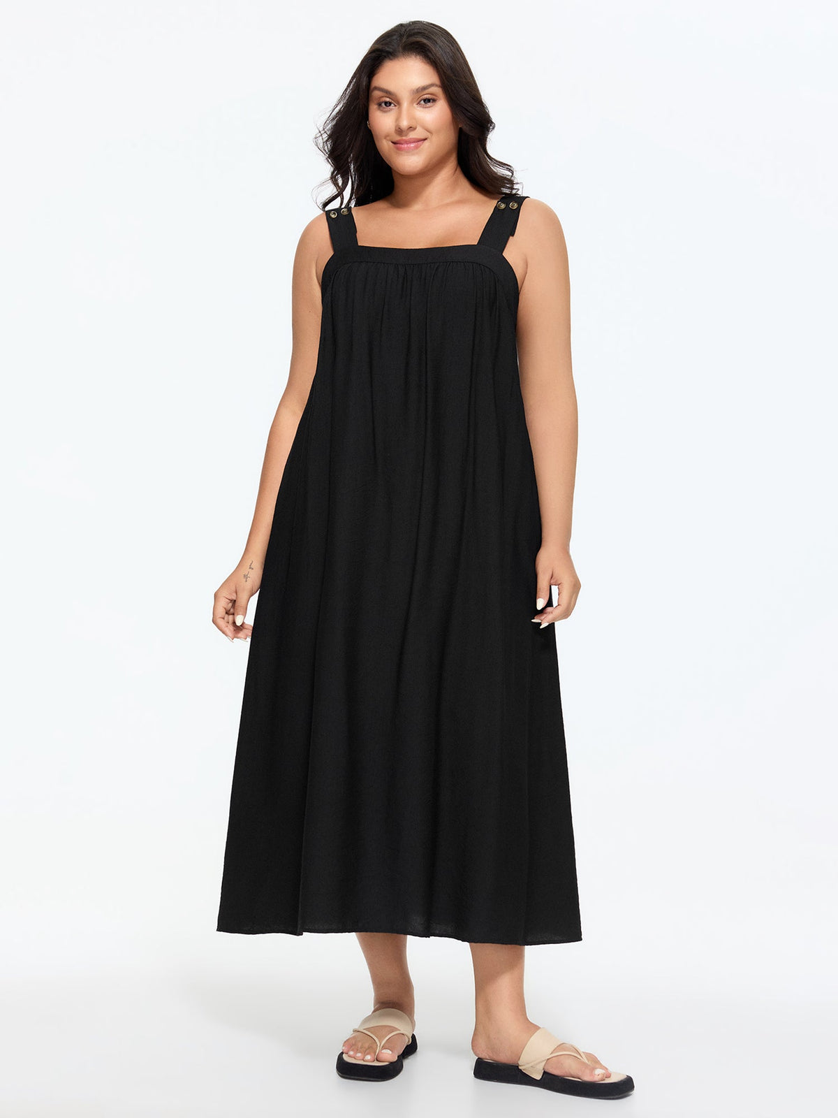Square Neck Backless Drawstring Midi Dress