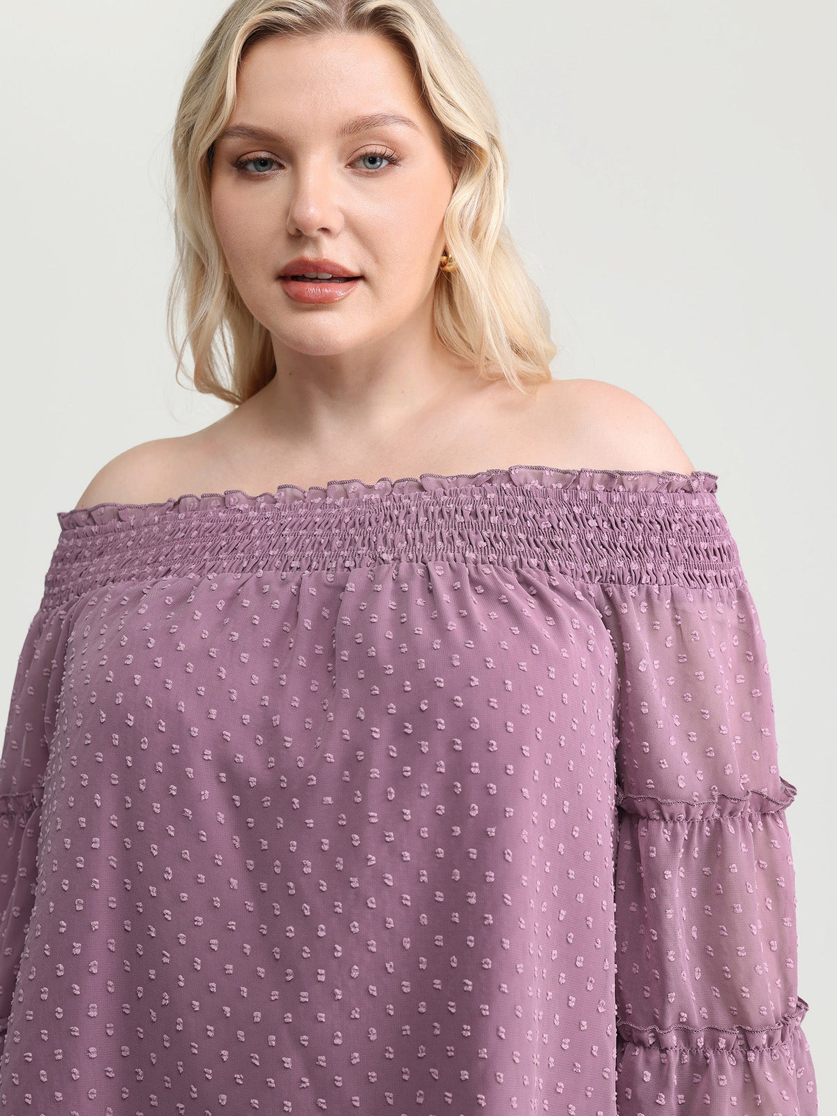 Off-Shoulder Shirred Flared Sleeve Blouse
