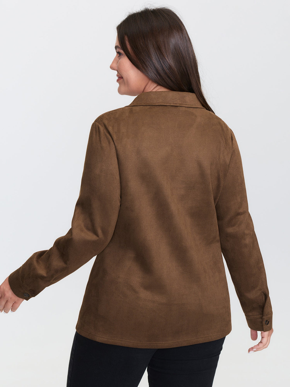 Suede Cross-Tie Neckline Curvy-Fit Blouse