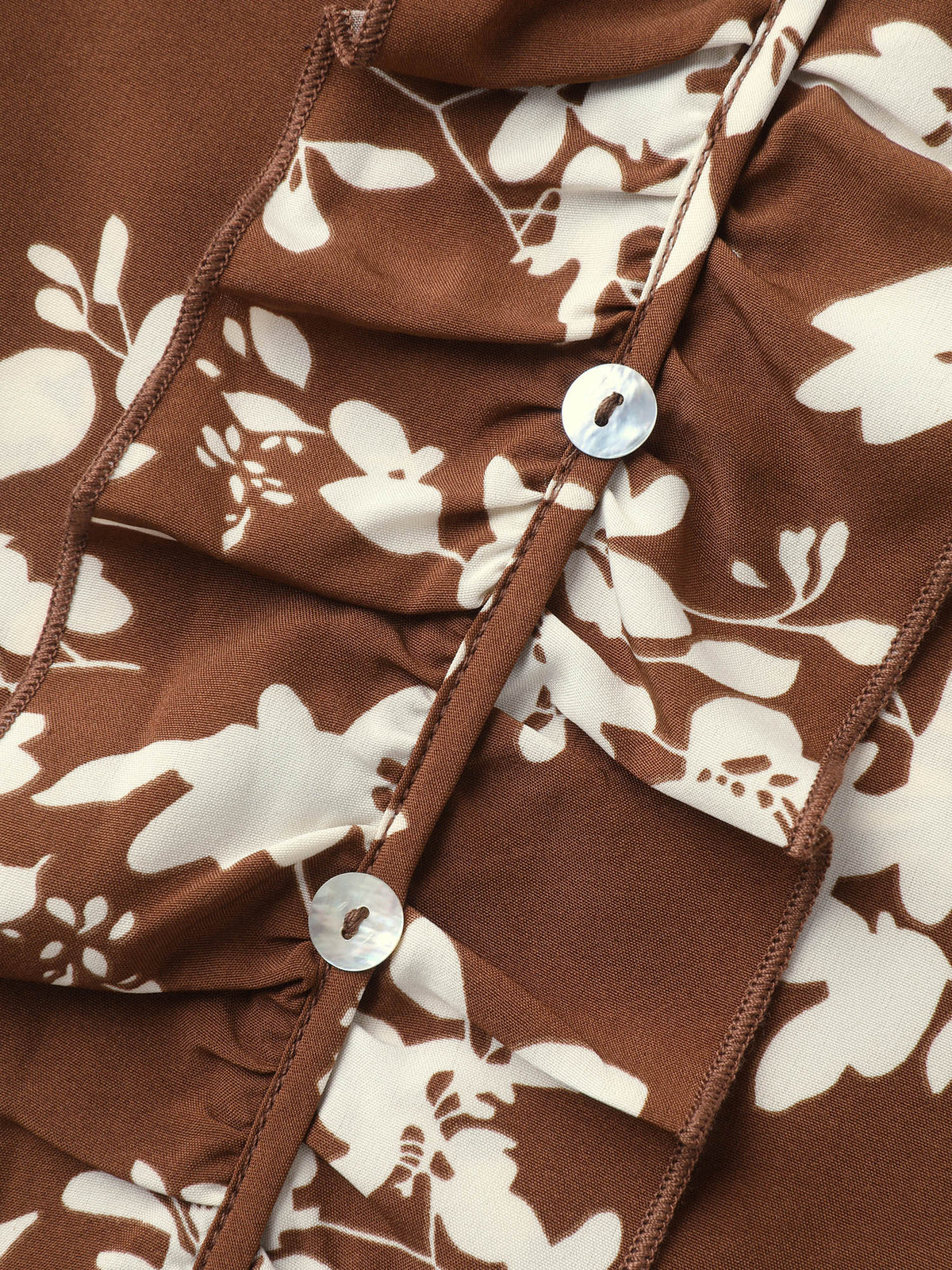 Fall Silhouette Florals Button Ruffled Blouse