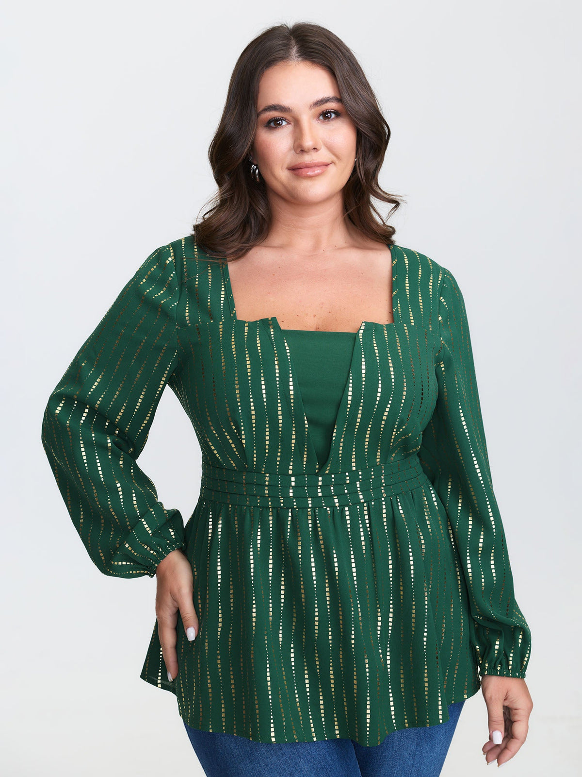 Shimmery Sequin Cinched-Waist Blouse