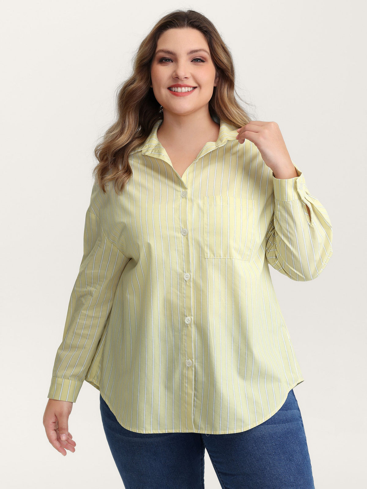 Stripe Button-Down Pocket Blouse