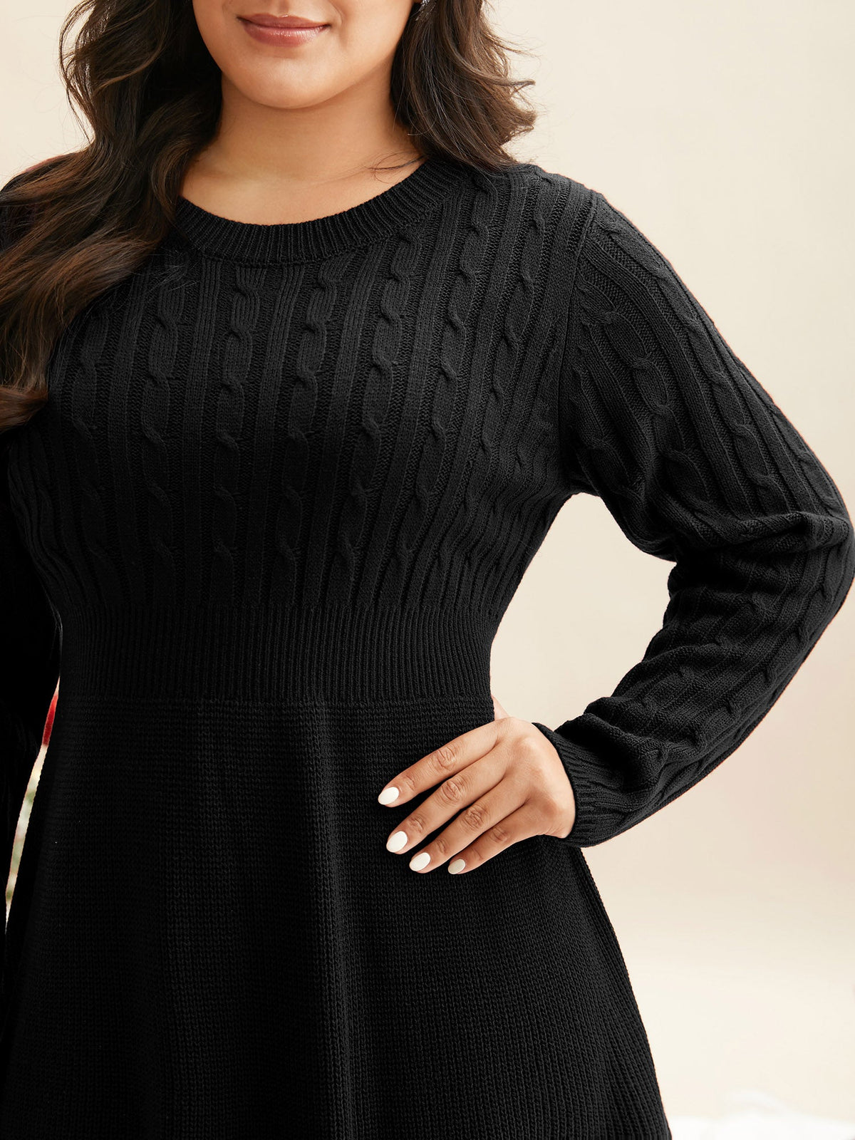 Cable Knit Fit-and-Flare Mini Sweater Dress
