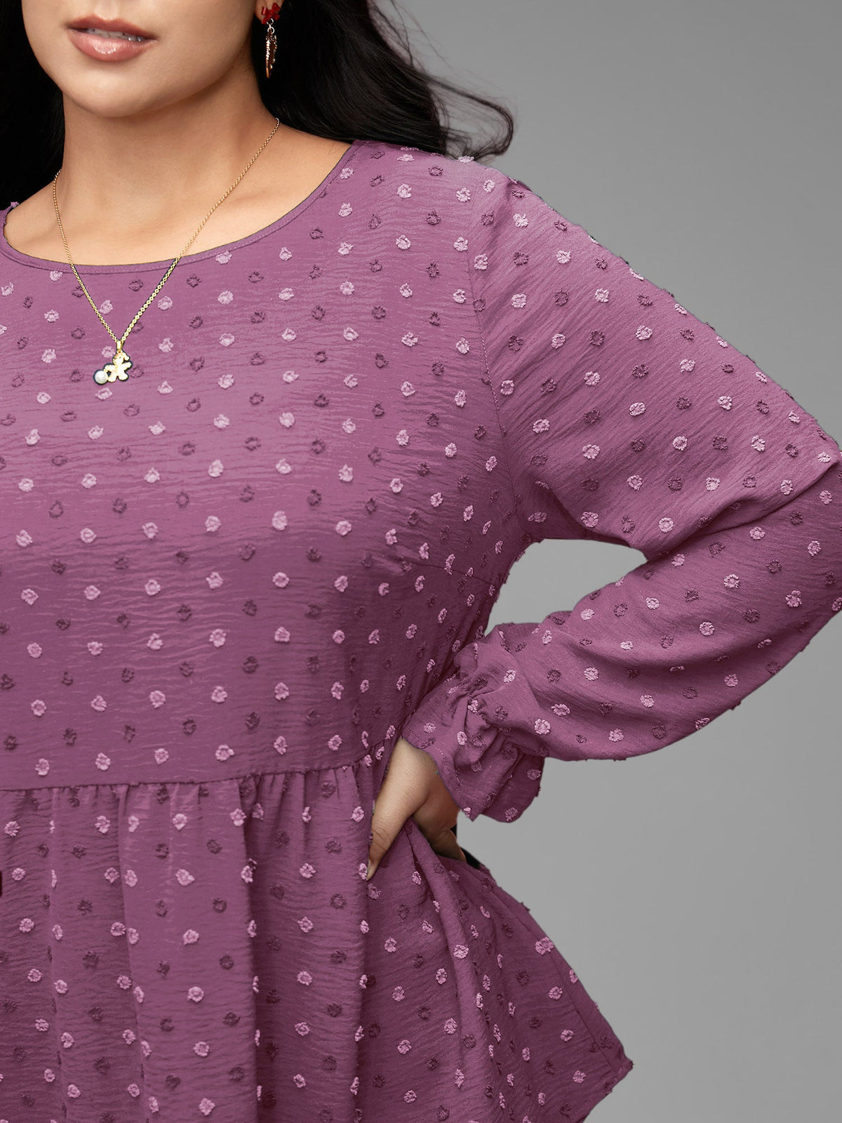 Textured Dot Elastic Cuffs A-line Blouse