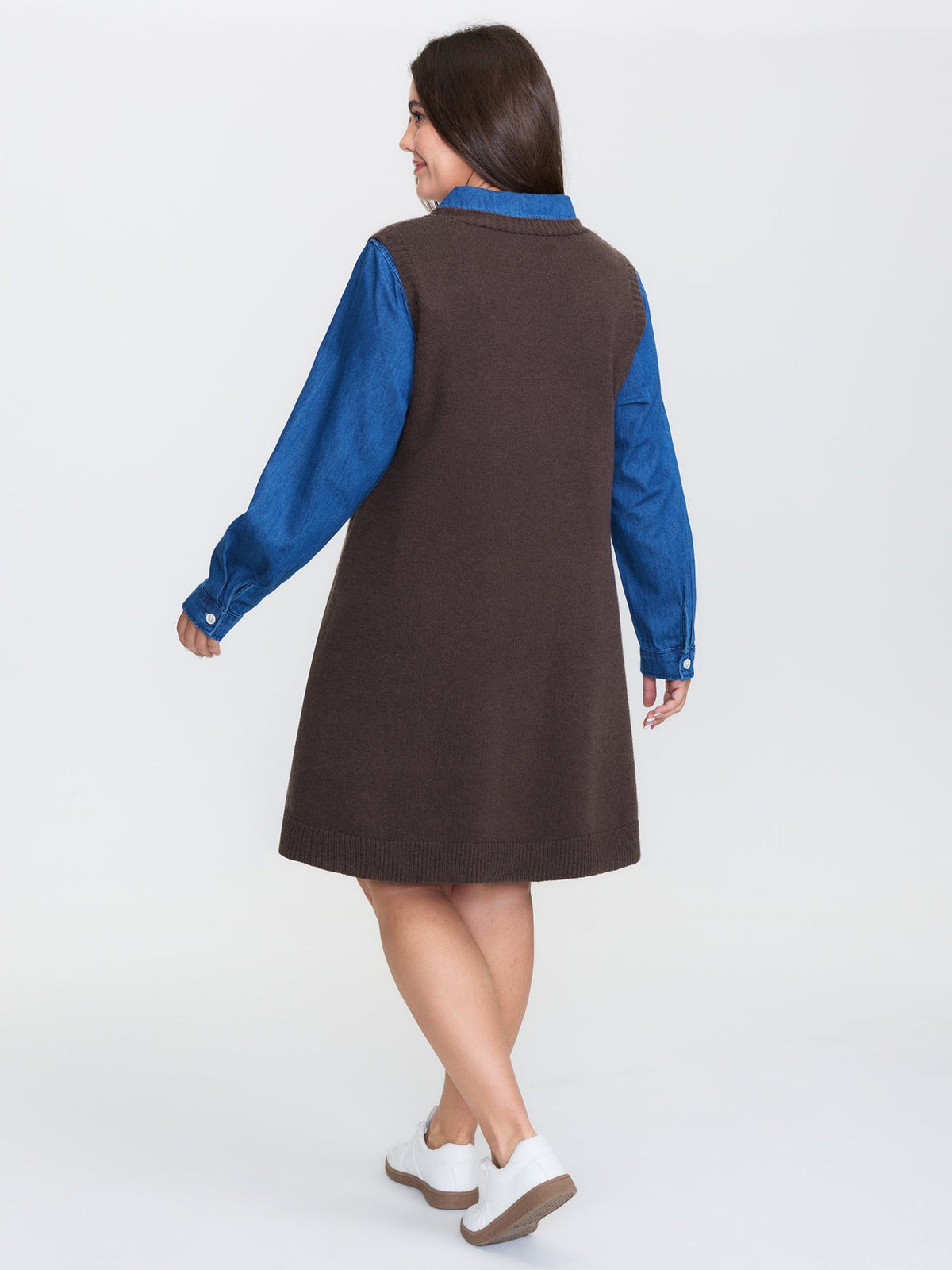 V-Neck A-Line Sleeveless Sweater Dress