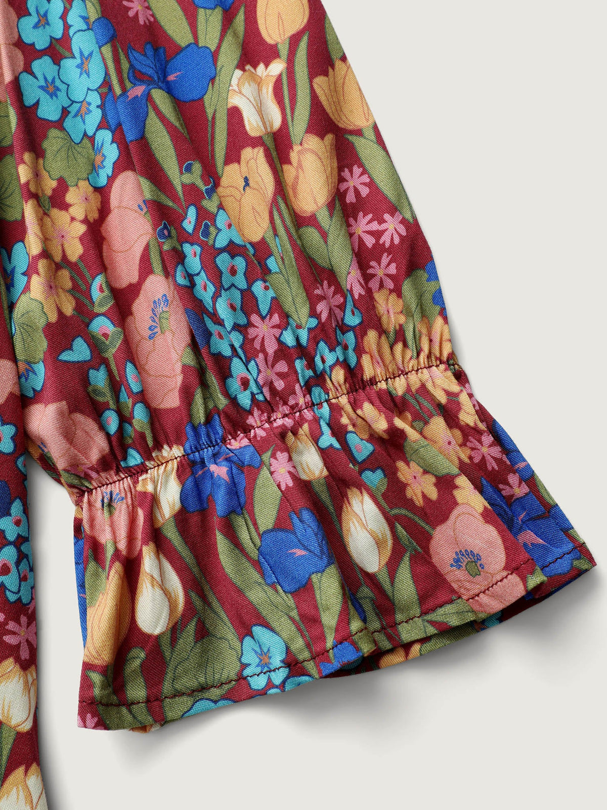 Floral Print Contrast Webbing Notched Neckline Blouse
