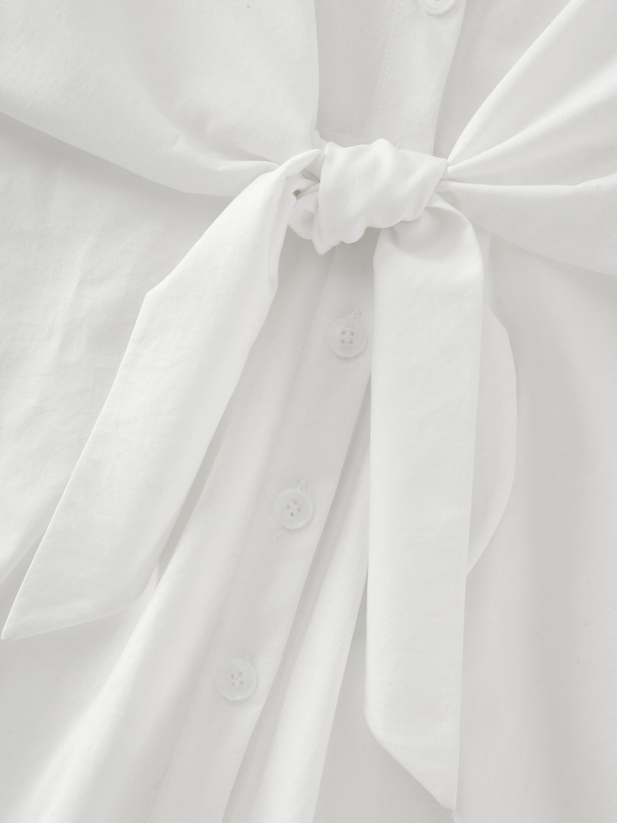 Solid Lapel Collar Knotted Front Waist Shirt